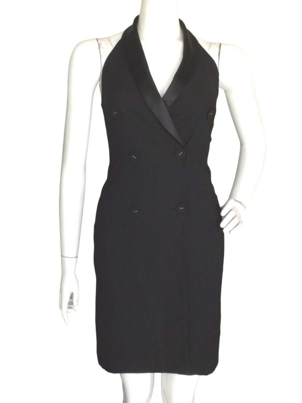 REISS Tuxedo Dress, 0, Black, Sleeveless, Satin trim, Double breasted buttons